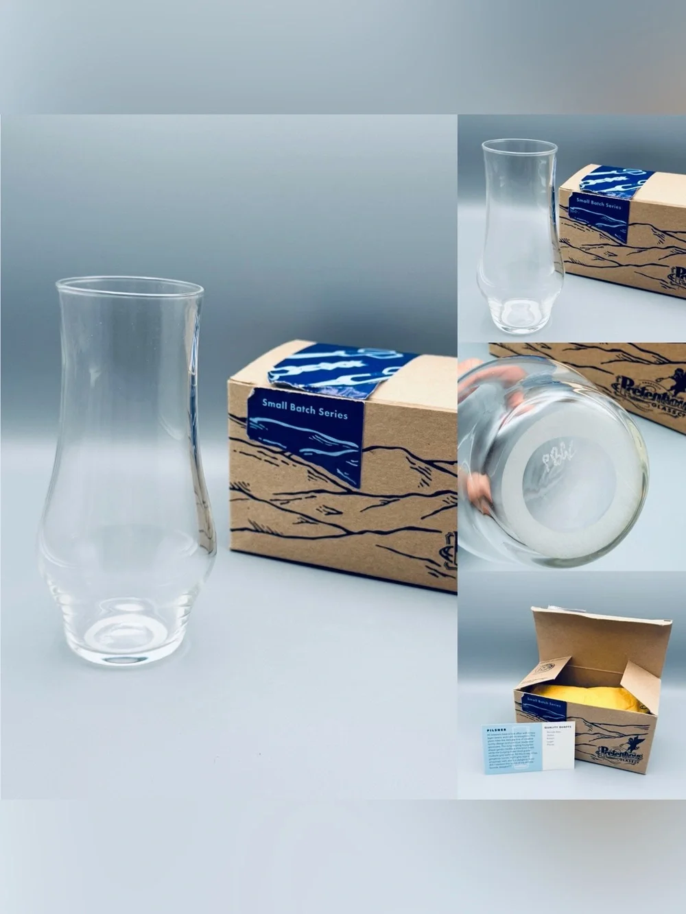 Set of 4 Pretentious Glass Company Hand Blown Clear Glasses NIB Beer Neat